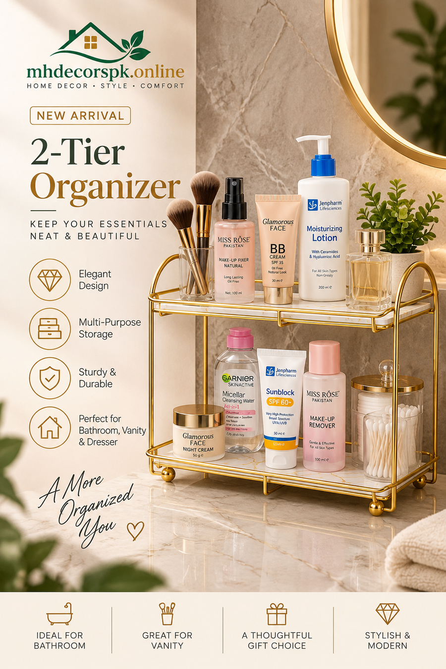 2-Tier Makeup & Skincare Organizer By Mhdecorspk.online