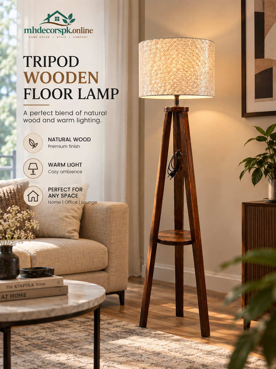 Premium Wooden Tripod Floor Lamp By Mhdecorspk.online