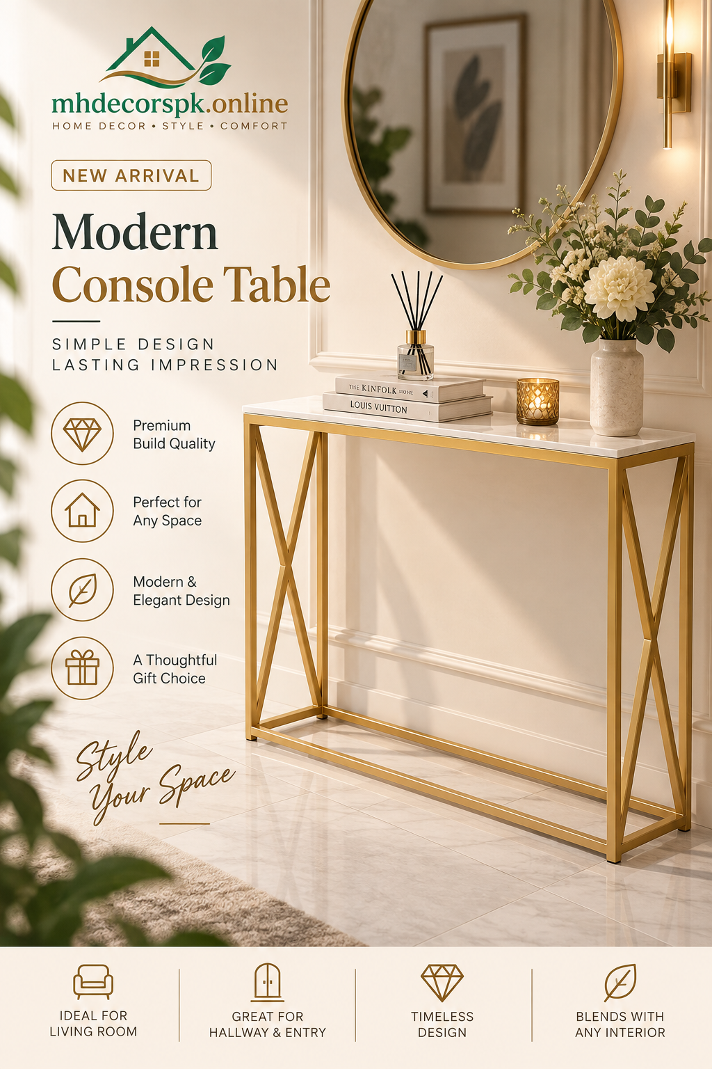 Golden Frame Console Table By Mhdecorspk.online
